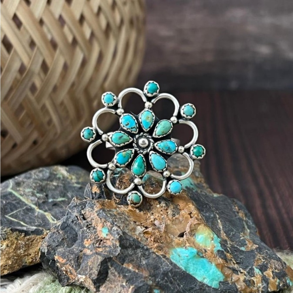 Handmade Sterling Silver Kingman Turquoise Flower